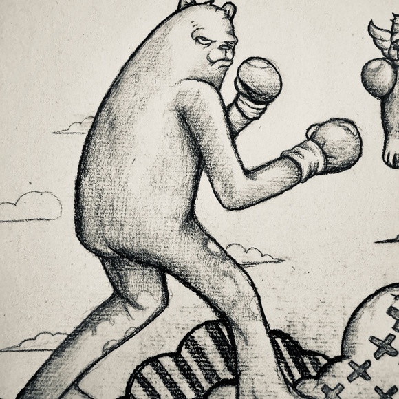 Jc Rivera "Bear Champ" Screenprint With Original Drawing, 2014 - Unframed - Picture 7 of 12